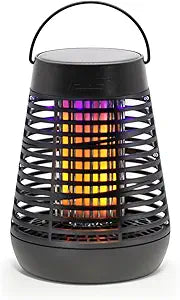 PIC Portable Bug Zapper, 600V Solar Powered Insect Trap & Fly Zapper for Outdoor Use, LED Flickering Flame, Activates Automatically in Dark, Weatherproof Outdoor Fly Trap, Kills Bugs on Contact