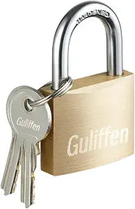 Guliffen Solid Brass Padlock with Key with 1-9/16 in. (40 mm) Wide Lock Body,Keyed Padlock for Sheds, Storage Unit School Gym Locker, Fence, Toolbox, Hasp Storage