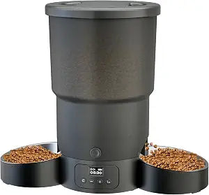 Gimars 5L Automatic Cat Feeder for 2 Cats, Programmable 1-6 Meals Cat Food Dispenser with Stainless Steel Bowl, Easy Setup, Dual Power Supply,10s Meal Call Timed Pet Feeder for Cats and Small Dogs