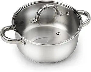 Cook N Home Basics 3 Quart Stainless Steel Stock Pot with Lid, Cooking Pot for Pasta, Soup, Sturdy Handle, Stockpot with Even Heating, Oven & Dishwasher Safe, Cookware for Canning, Boiling, Simmer