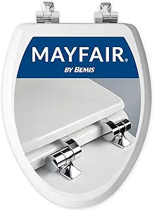 Mayfair Bennett Toilet Seat with Chrome Hinges, Slow Close Wood Seat, Secure Metal Hinges, Easy Install, Made in USA, Elongated, White