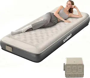 KASIMO Air Mattress Twin with Built-in Battery Powered Removable Pump, TPU Blow Up Mattress with Pillow, Strong Support All Night,No Frequent Inflation, Inflatable Air Bed for Home Guests Camping
