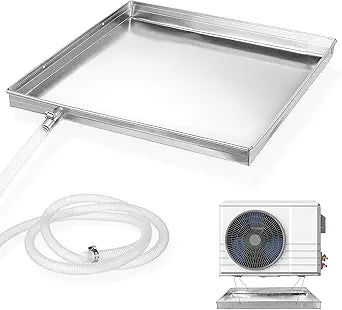 Air Conditioner Drip Pan with Drain Hose - AC Drain Pan for Window AC Units & Portable Air Conditioners - Universal 17.29 x 15.72 in Galvanized Water Catcher Tray for Outdoor Units & Condensers