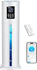 8L/2.1 Gal Humidifiers for Bedroom Large Room, 4 Levels Cool Mist Humidifier with Clear Tank, 7 Color Lights Essential Oil Diffuser with 16H Timer,for Home Plants (snowy white)