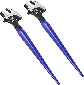 2 PCS Reversible Jaw Adjustable Construction Spud Wrench Set, 16 Inch with Metric Scale and Hammer Head, Heavy Duty, Black and Blue