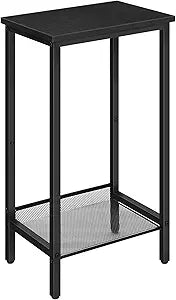 HOOBRO Tall Side Table, Industrial End Telephone Table with Adjustable Mesh Shelves, Small Tall Nightstand for Living Room, Bedroom, Entryway, Office, Black BB03DH01
