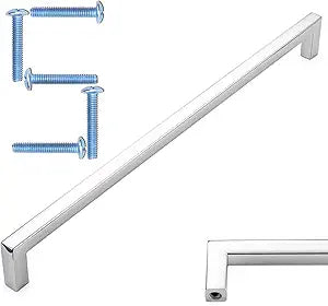KOOFIZO Solid Square Bar Cabinet Handle - Chrome Furniture Pull, 10 Inch/256mm Screwhole Distance, Pack of 5 for Kitchen Cupboard Door, Bedroom Dresser Drawer, Bathroom Wardrobe Hardware