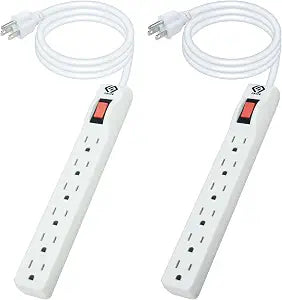OSKOS 2-Pack 6-Outlet Power Strip with 3-Foot Power Cord, 15A/1800W, Wall-Mountable, UL Listed
