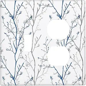 Grey Blue Tree Branches Modern Minimalist Style Wallplates 1 Toggle 1 Duplex Switch Plate Electrical GFCI Faceplate Decorative Light Switch Covers for Bedroom Living Room Decor