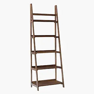 Linon Melissa Walnut Mid-Century 5 Shelf Bookcase