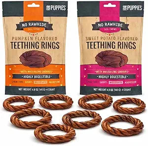 No Rawhide Puppy Teething Rings  Highly Digestible Rawhide Alternative Chews (8 Rings, Pumpkin & Sweet Potato)