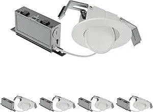 HALO HLA 3 in Super Adjustable Integrated LED Recessed Gimbal Downlight with Flip-N-Klip Install, 4-Pack, 550 Lumens, Color Selectable 2700K/3000K/3500K/4000K/5000K, Canless, Wet Location