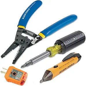 Klein Tools 80018P Tool Kit, Made in USA, Set with Wire Stripper, Screwdriver, Non-Contact Voltage Tester, GFCI Outlet Tester, Residential Tool Kit, 4-Piece