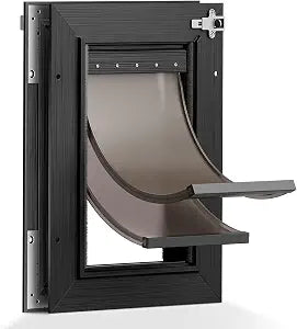 Cat Door for Door, Aluminum Alloy Doggy Door, Heavy-Duty Doggie Door, Black Pet Door with Adjustable Tunnel, Dual Magnetic Flaps & Closing Panel & Double-Sided Locks, Pet Up to 22 LB