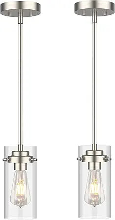 EAPUDUN Pendant Light (2 Packs), Kitchen Ceiling Hanging Light, Adjustable Height, Kitchen Light Fixtures Brushed Nickel Pendant Lights, Farmhouse Pendant Lighting for Sink Island, Home Dcor Lighting
