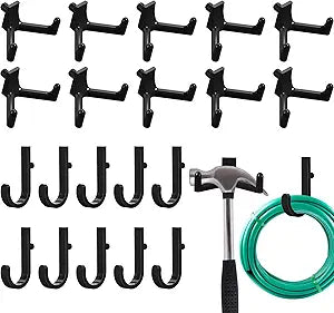 20 Pcs Storage Shed Tool Hooks Black Tool Hanger Compatible with Suncast Shed Accessories for Hanging Storage Shelves Organizer Accessories Parts Replacement Screws Brackets Ladders(J/v)