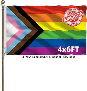 Progress Pride LGBTQ Flags 4x6 Outdoor Heavy Duty Double Sided Nylon Vivid Color Anti-Fading with 2 Brass Grommets for Home/Company/Indoor Outdoor Decoration