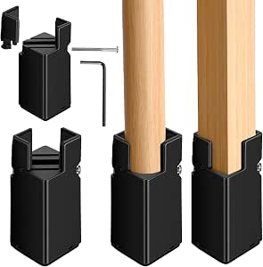 4 Pack Adjustable Bed Risers 4 Inch with Screw Clamp Heavy Duty Furniture Riser for Table Risers Desk Riser for Desk Legs Chair Sofa Couch Supports 5000 Lbs Fits Legs 0.8-1.6 Inch Black