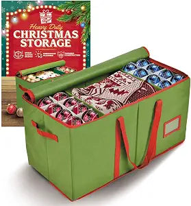 Holiday Cheer Premium Christmas Ornament Storage  Christmas Storage Container Perfect for Holiday Decorations and Ornament Storage Box  Fits 128 Holiday Ornaments  Tear-Proof Fabric
