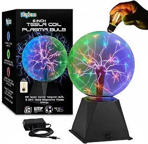 6 Inch Multicolor Plasma Ball, Tesla Lightning Globe, Touch-Sensitive Toy