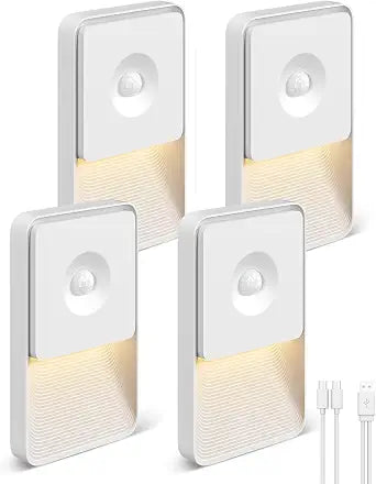 GOODEA 4 Pack Motion Sensor Night Lights, Rechargeable Stair Lights Indoor