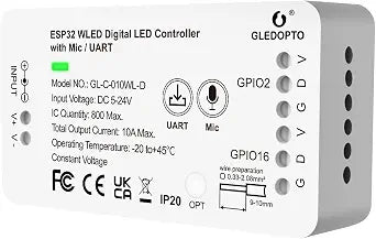 GLEDOPTO ESP32 WLED LED Controller with Mic Microphone UART Download DIY Music Sound Dynamic Lighting Modes for WS2811 WS2812 SK6812 WS2813 WS2815 Addressable FCOB LED Strip Lights