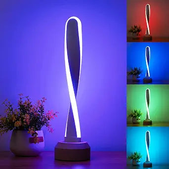 LONRISWAY Modern Wooden RGB Table Lamp with 7 Color-Changing Lights, Natural Beech Bedside Lamp for Bedroom, Living Room, Game Room, Creative Home Decor & Unique Gift Idea