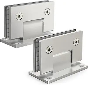 90 Degree Shower Door Hinges, Heavy Duty Stainless Steel Frameless Glass Door Hinges for 1/4" to 1/2" Thick Glass - Brushed Nickel Wall/Cabinet Mount Hardware Replacement Parts (2 Pack)