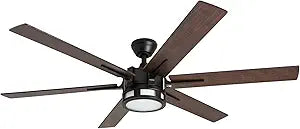 Honeywell Ceiling Fans Kaliza Modern 56 Inch Ceiling Fan with Light, Remote Control Fan, LED Indoor Fan with 6 Blades, Gray Oak and Light Oak Blade Finish Options, Bronze (51036-01)