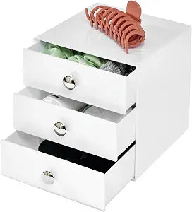 iDesign 3-Drawer Plastic Vanity Organizer, Compact Storage Organization Drawers Set for Cosmetics, Dental Supplies, Hair Care, Bathroom, Dorm, Desk, Countertop, Office, 6.5" x 6.5" x 6.5", White