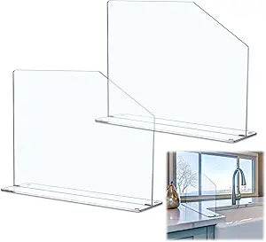 Vesici 2 Pcs Clear Acrylic Sink Splash Guard Freestanding Panel Barrier with Easy Reach Cutaway Kitchen Guard Protective Splatter Barrier for Home Hospital(19" Length, 14" Height, 4.5" Base)