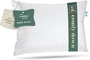 ComfyDown Toddler Pillow, 800 Fill Power Goose Down Fill, 300 Thread Count 100% Cotton Cover - Made in USA 18 Months to 6 Years (12" X 16")