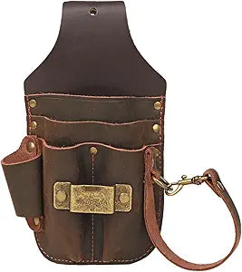 TOURBON Leather Electrician Holster Tape Thong 3 Inch Tunnel Loop Multipurpose Maintenance Tool Pouch 5 Pockets with Tape Holder for Belt