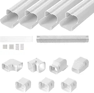 VEVOR Mini Split Line Set Cover 3-inch W 15.8Ft L, PVC Decorative Pipe Line Cover for Air Conditioner with 4 Straight Ducts & Full Components Easy to Install, Paintable for Heat Pumps, White