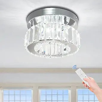 CLAIRDAI Crystal Flush Mount Ceiling Light, Dimmable Mini Chandelier