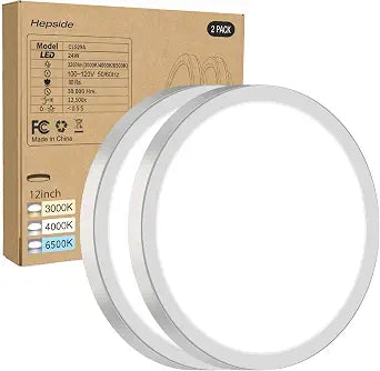 hepside 2PACK LED Flush Mount Ceiling Light,3000K-4000K-6500K & 100W Equivalent Modern Kitchen Recessed Ceiling Lamp 24W 3200Lm 12 Inch for Bathroom Closet Laundry Bedroom Hallway, White