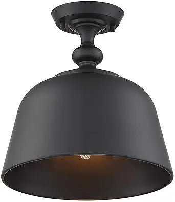 Savoy House 6-3750-1-89 Berg Industrial Metal Bell Semi-Flush Ceiling Light, 1-Light 60 Watt, 12" H x 12" W, Matte Black