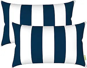 LVTXIII 1220 Inch Outdoor Lumbar Pillows, Pack of 2 Water Repellent Lumbar Pillow with Inserts, Fluffy Decorative Garden Lumbar Cushions for Home Patio Coach Sofa Use, Cabana Navy