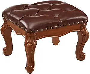 Foot Stool Ottoman Foot Rest Microfiber Leather Upholstered Footstool for Sofa, Living Room, Entryway, Solid Wood Stool (Retro Brown)