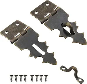 2PCS Metal Vintage Mini Latch 8 Screws Small Brass Hinges Decorative Mini Hasp Gift Box Panel Lock Jewelry Box Wooden Case Cabinet Craft Box Wine Box Hasp