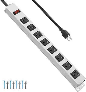 JUNNUJ Metal Long 8 Outlet Power Strip Surge Protector, White, 6 FT, 1