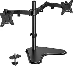 HUANUO 32 inches Dual Monitor Stand up to 17.6lbs per Arm, High-Grade Aluminum Free Standing Dual Monitors Mount for 2 Screens. Fully Adjustable Dual Monitor Stand for Desk with Tilt, Swivel, Rotation