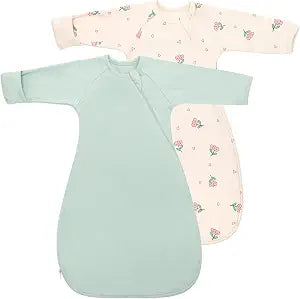 Organic Cotton Transitional Baby Swaddle Sleep Sacks Arms Up Length Sleeves Mitten Cuffs 2 Pack 3-6 Months, Wearable Sleeping Bag Swaddling Blanket for Boys Girls Snug Fit Calms Startle Reflex