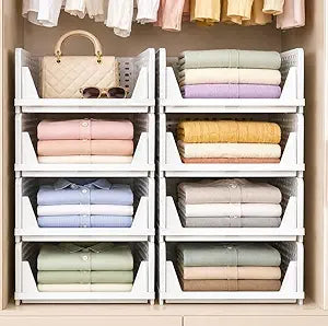 5 Pack Stackable Closet Storage Basket - Stackable Storage Bins, Multifunctional & Foldable Closet Organizer Waterproof, bathroom cabinet organizer,rv closet shelves, white stackable storage bins