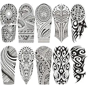 Polynesian Totem Tribal Temporary Tattoo for Men Half Arm Sleeve 10-Sheet