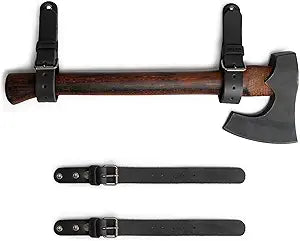 Leather Wall Hanging Straps, Set of 2, Buckle Closure for Axes, Hatchets & Tools, Heavy Duty Tool Hangers, Garage Storage Organization, Axe Mount Holders, Organizer Hooks