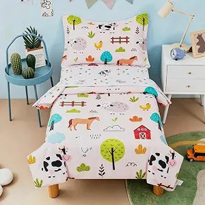 Farm Toddler Bedding Set for Boys 4 Pieces Animal Comforter