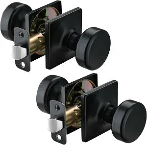 2 Pack Matt Black Door Knob with Square Rosette for Closet & Hall