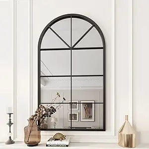 ironsmithn Arched Window Mirror, 41.3"x24" Grid Arch Mirror, Black Metal Windowpane Mirrors for Living Room Fireplace Entryway Bedroom Hallway Home Decor