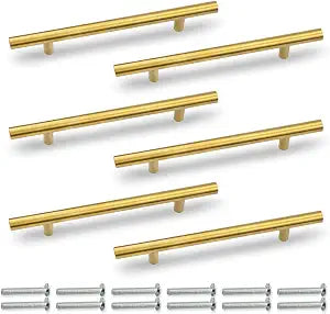 SANATO 6 Inch (4 Inch Hole Center) Gold Cabnet Pulls Kitchen Cabinet Handles, Made of Stainless Steel, Ideal for Cabnet, Drawer, Cupboard, 6 pcs